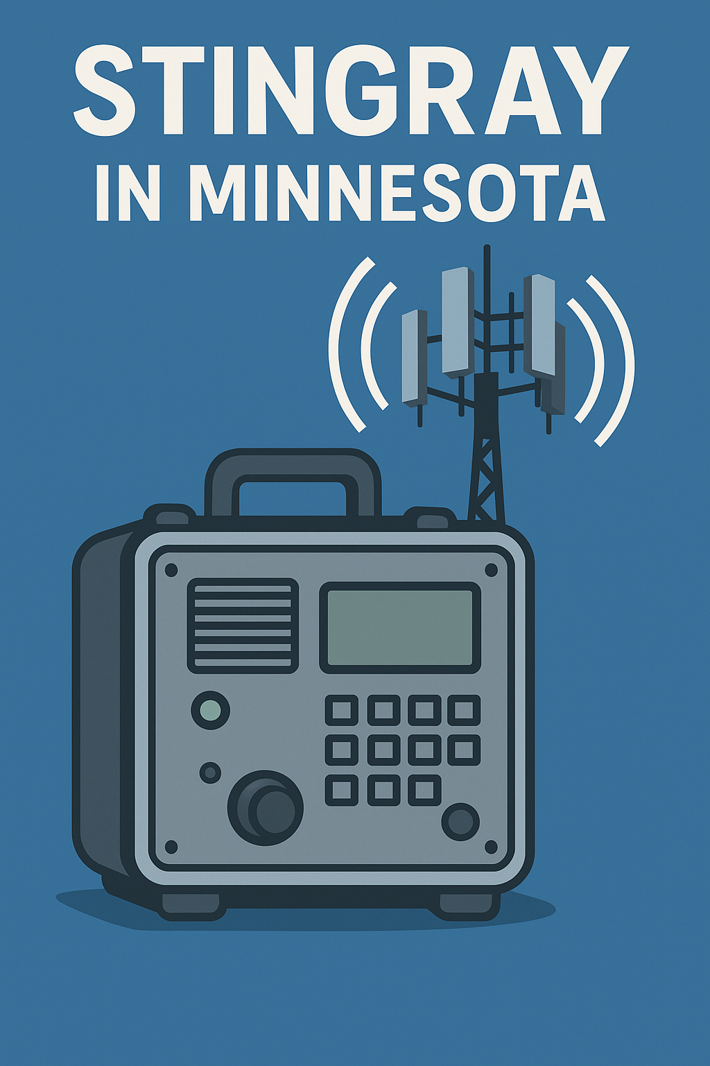 Illustration of Stingray cell-site simulator device with radio tower